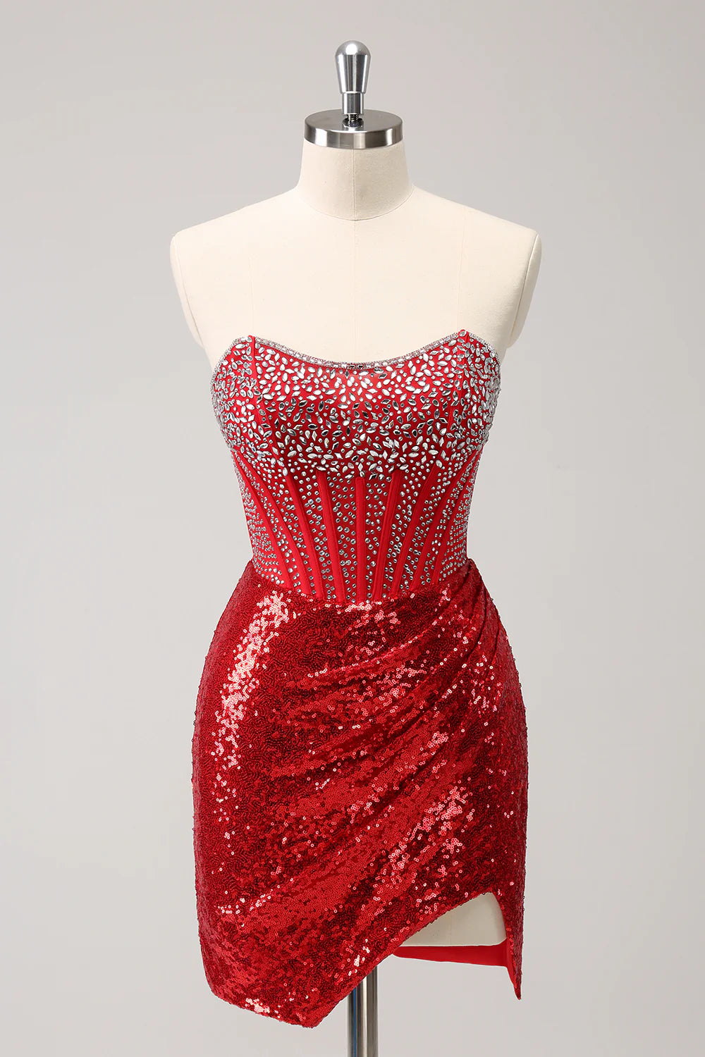 Luolandi Red Sequins Bodycon Strapless Sparkly Homecoming Dress Sexy