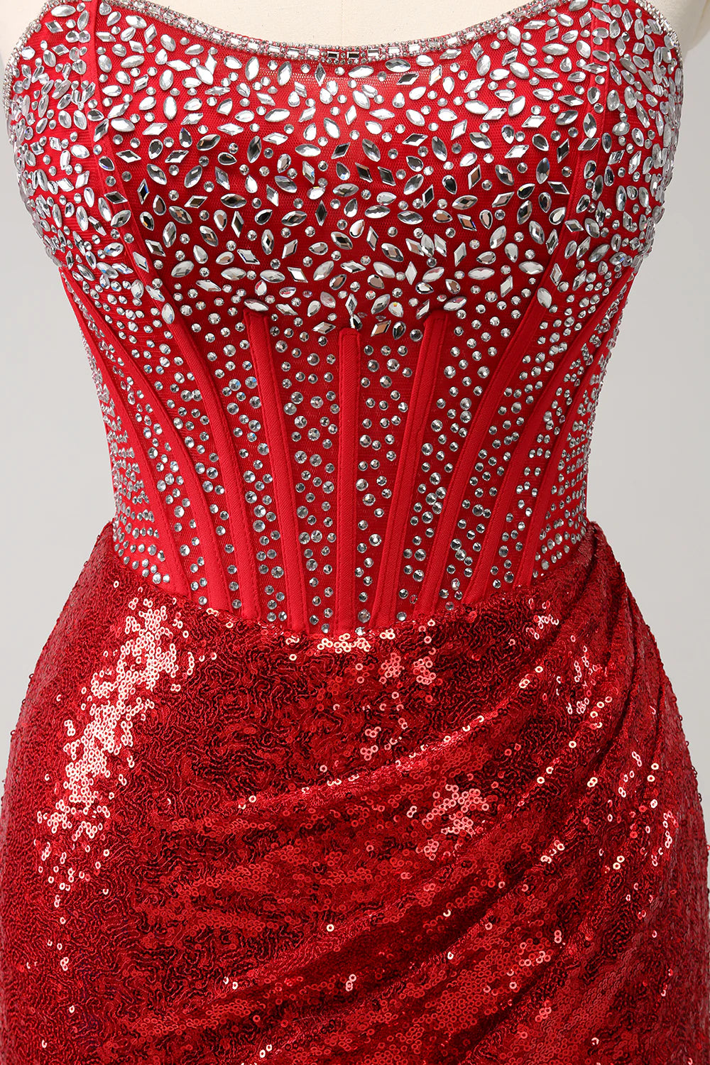 Luolandi Red Sequins Bodycon Strapless Sparkly Homecoming Dress Sexy