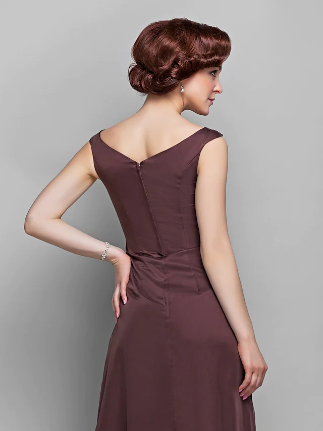 Luolandi A-Line Mother of the Bride Dress Vintage Inspired V Neck Floor Length Chiffon Sleeveless with Crystals Ruffles