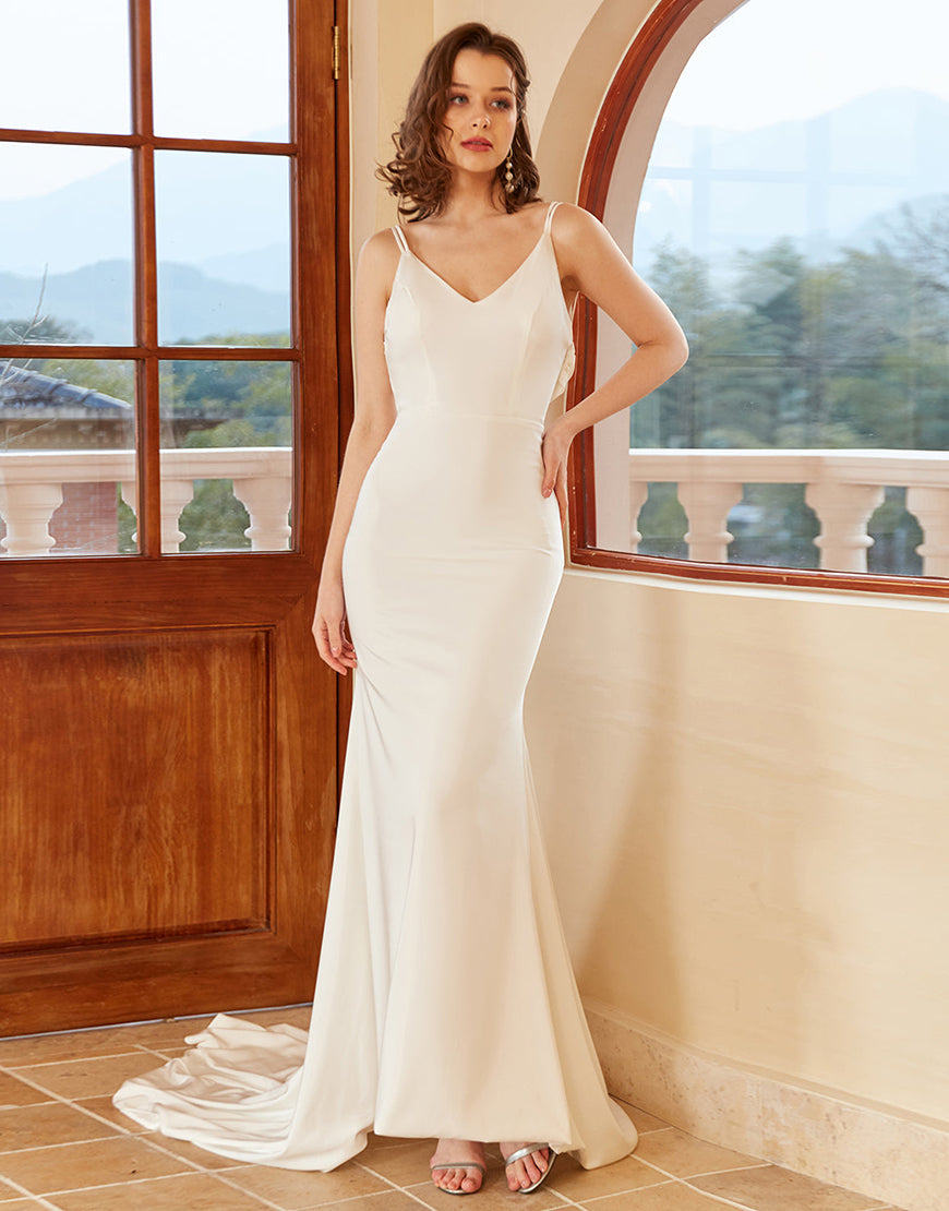 Luolandi Mermaid Spaghetti Straps Wedding Dress with Button Pure Color