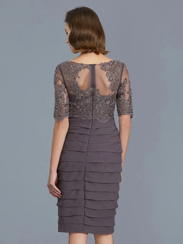 Luolandi Sheath/Column Scoop Ruffles Chiffon 1/2 Sleeves Knee-Length Mother of the Bride Dresses Beautiful