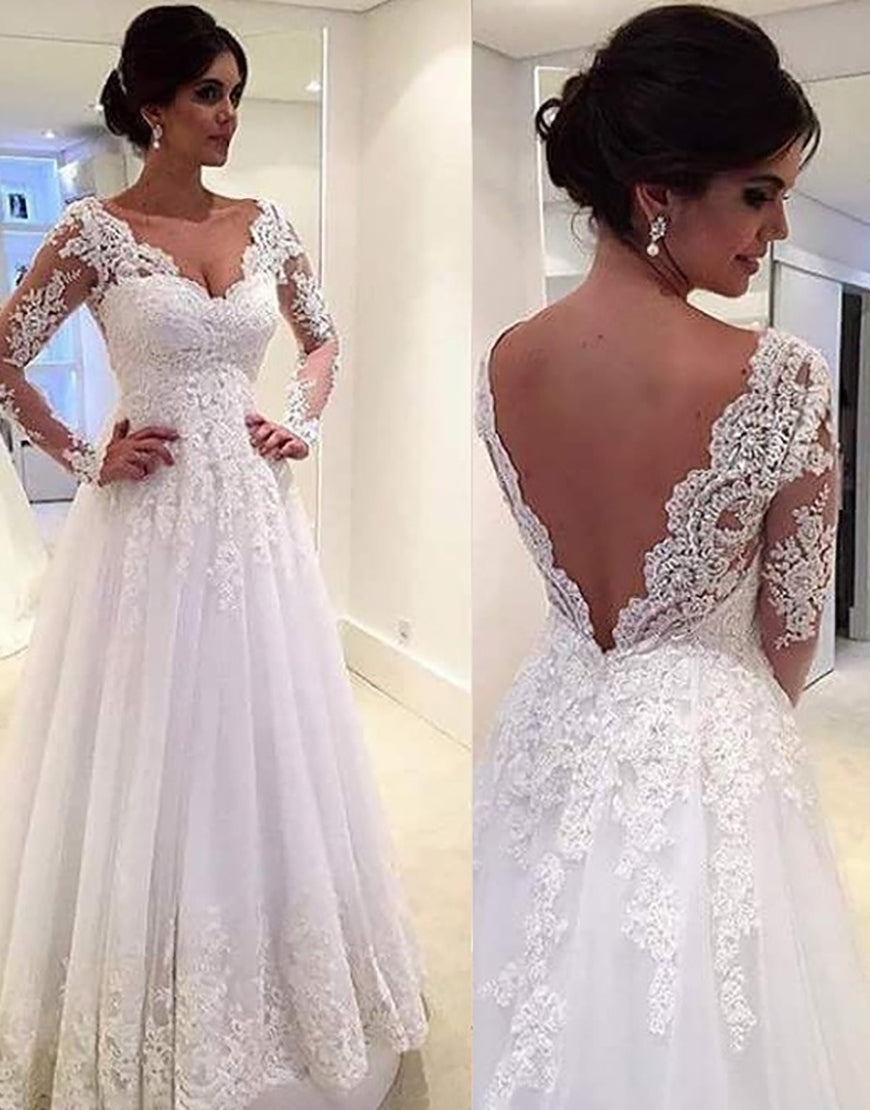 Luolandi A Line Open Back Long Bridal Dress Beautiful Wedding Dresses