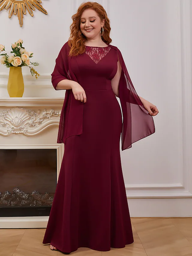 Luolandi Mother of the Bride Dress Elegant V Neck Floor Length Satin Sleeveless with Lace Burgundy