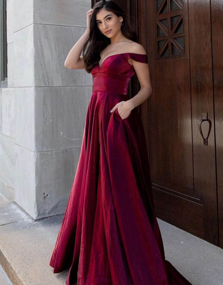 Luolandi Burgundy A-Line Long Off the Shoulder Prom Dress Sexy Evening Dresses