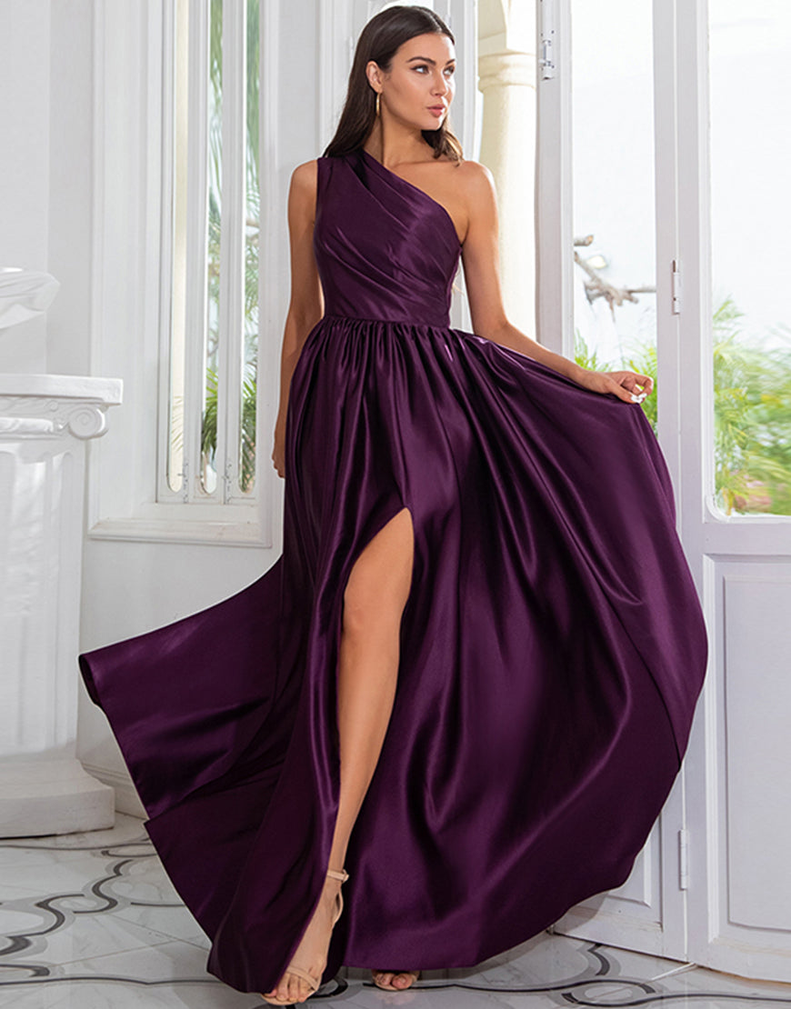 Luolandi One Shoulder Long Purple Prom Dress with Split Sexy Evening Dresses