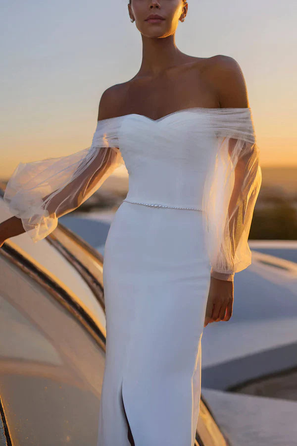 Luolandi Unique off shoulder long sleeved fishtail wedding dress Beautiful