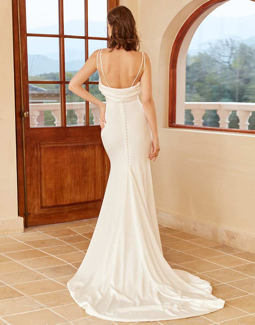 Luolandi Mermaid Spaghetti Straps Wedding Dress with Button Pure Color