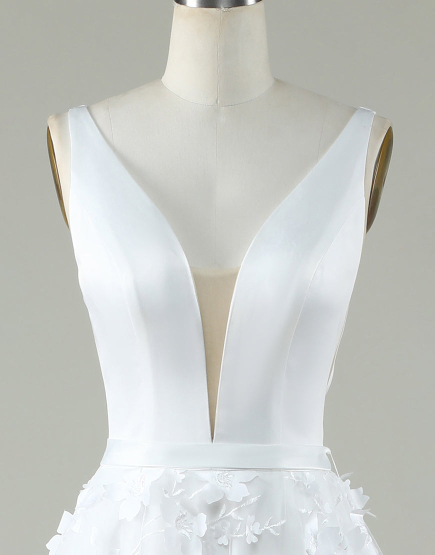 Luolandi V Neck Open Back A Line Ivory Wedding Dress With Appliques Beautiful