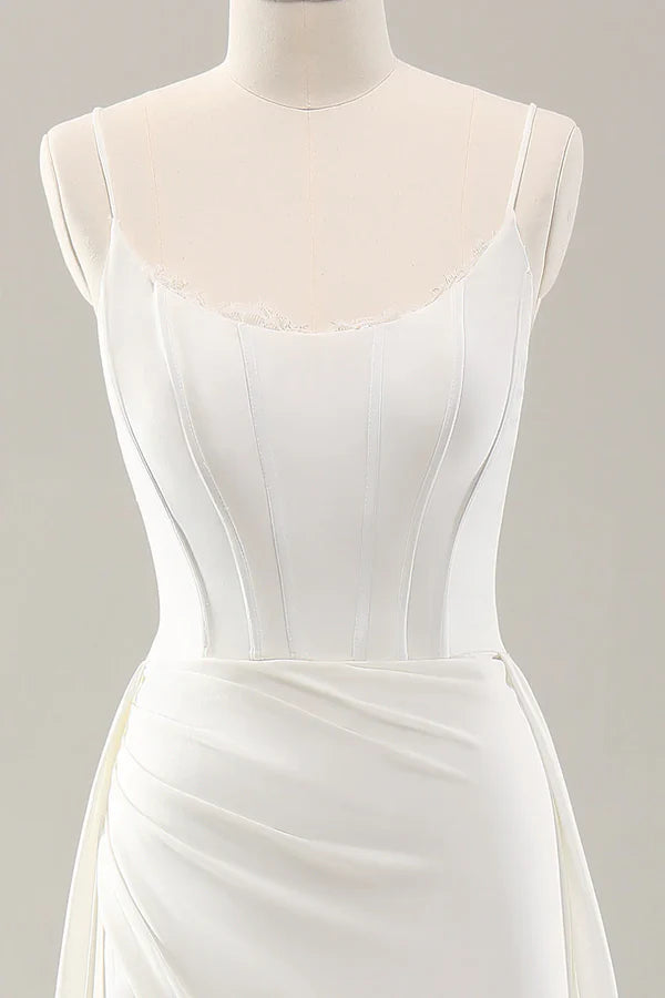 Luolandi thin shoulder strap slit satin trailing wedding dress Sexy