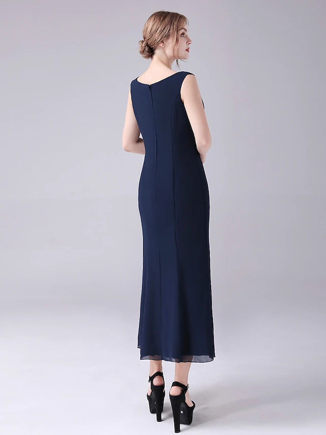 Luolandi A-Line Mother of the Bride Dress Elegant Sweet Jewel Neck Ankle Length Chiffon Sleeveless