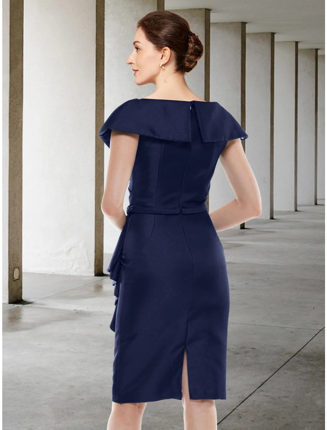 Luolandi A-Line Mother of the Bride Dress Wedding Guest Petite V Neck Short / Mini Chiffon Short Sleeve with Beading Split Front