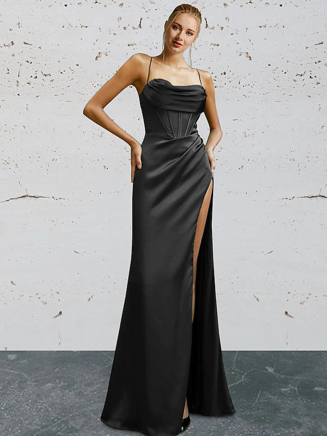Luolandi Mermaid / Trumpet Prom Dresses Vintage Dress Prom Floor Length Sleeveless Sweetheart Charmeuse Backless with Slit Party Dress