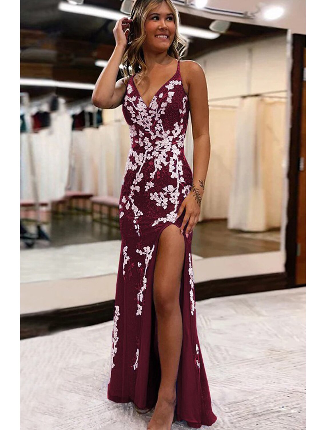 Luolandi Mermaid / Trumpet Prom Dresses Sexy Dress Formal Sweep / Brush Train Sleeveless V Neck Tulle Backless