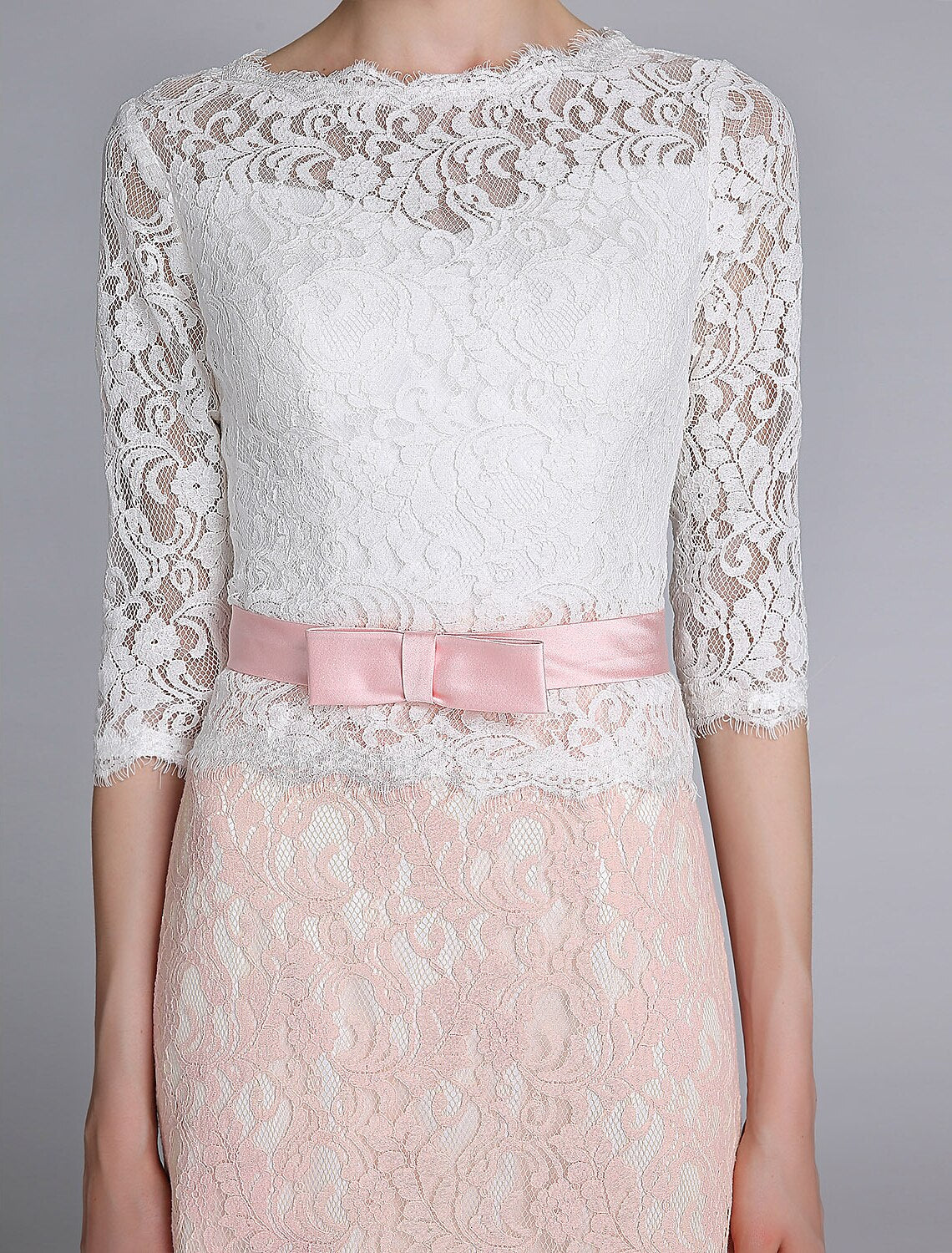 Luolandi Mermaid / Trumpet Mother of the Bride Dress Color Block Jewel Neck Floor Length Lace Half Sleeve No with Sash