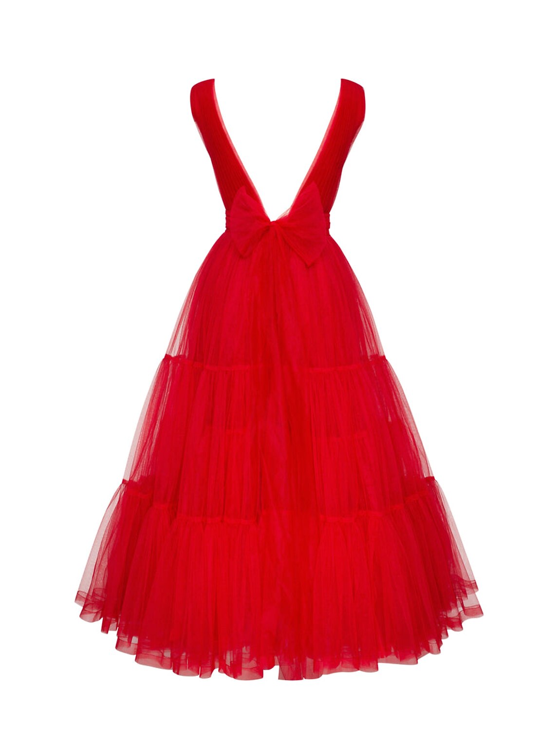 Luolandi A-Line Prom Dresses Princess Dress Wedding Guest Tea Length Sleeveless V Neck Tulle with Bow(s)