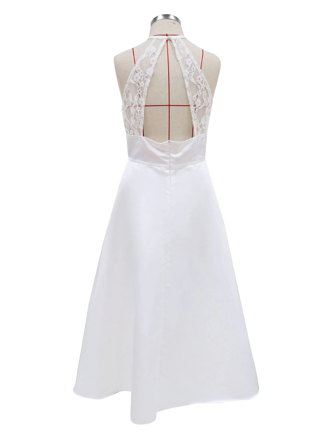 Luolandi Reception Little Dresses Wedding Dresses A-Line Halter Neck Sleeveless Tea Length Satin Bridal Gowns