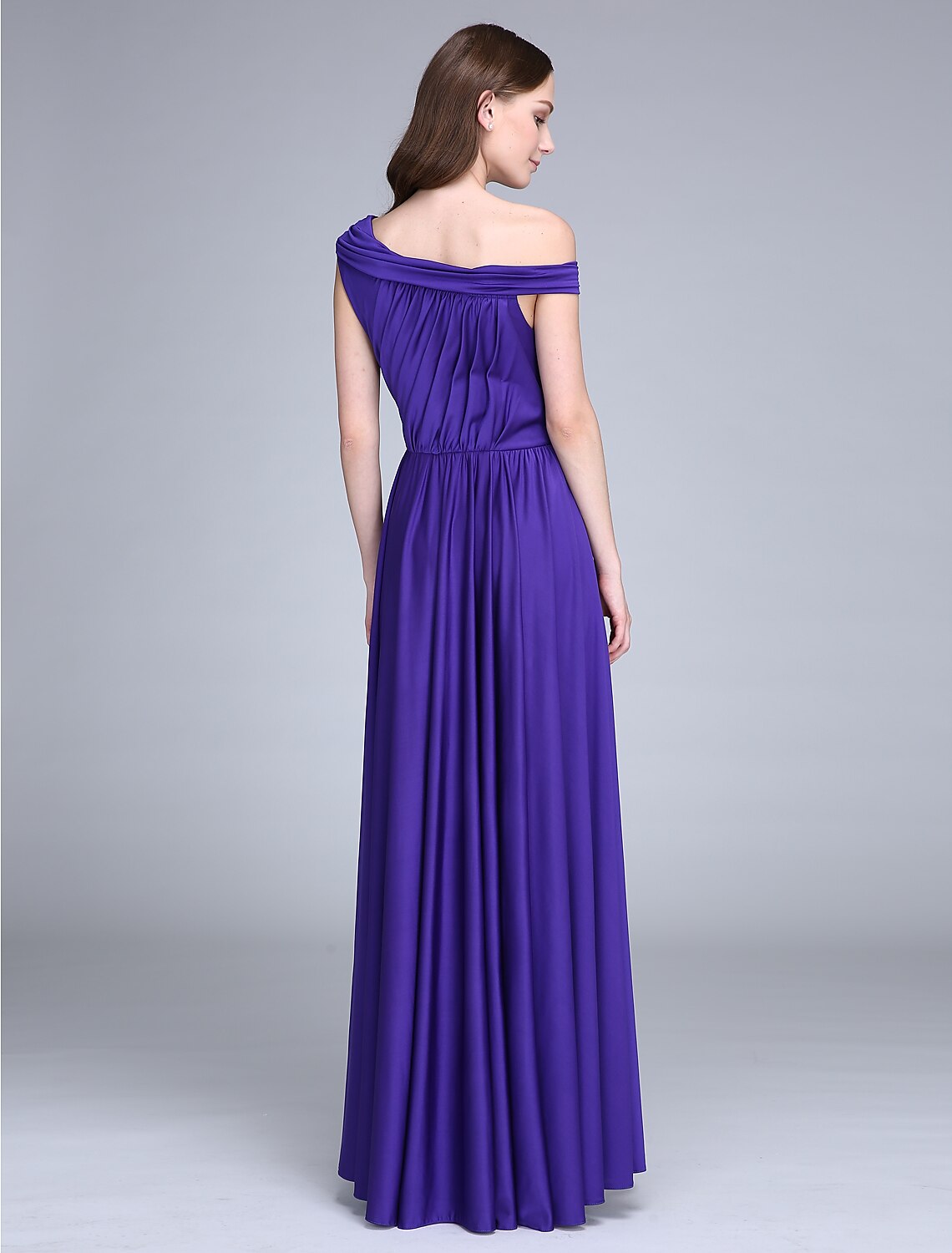 Luolandi Sheath / Column Bridesmaid Dress One Shoulder Sleeveless Elegant Floor Length Jersey