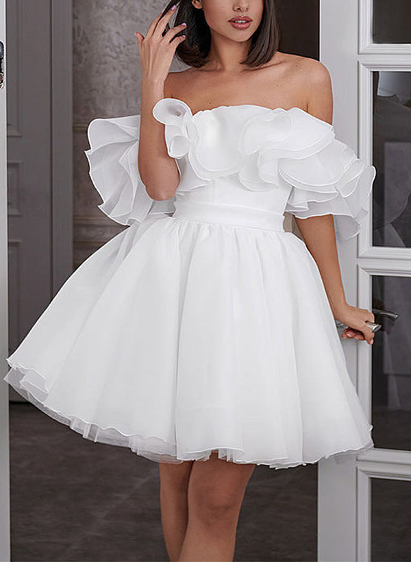 Luolandi A-Line Off-The-Shoulder Sleeveless Short Mini Organza Wedding Dresses