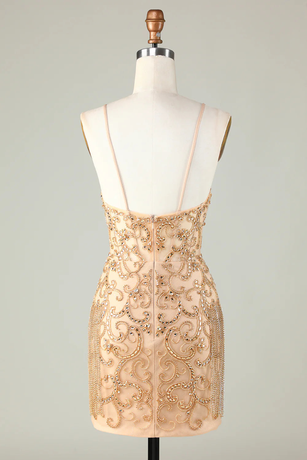 Luolandi Spaghetti Straps Tight Glitter Golden Homecoming Dress With Beading Sexy