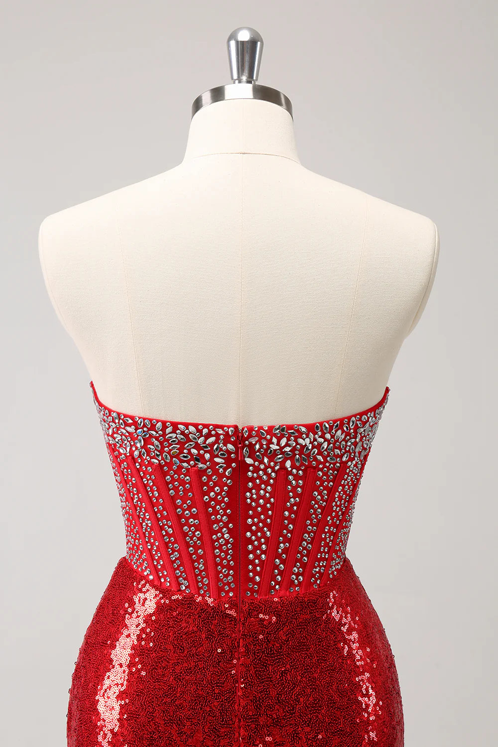 Luolandi Red Sequins Bodycon Strapless Sparkly Homecoming Dress Sexy