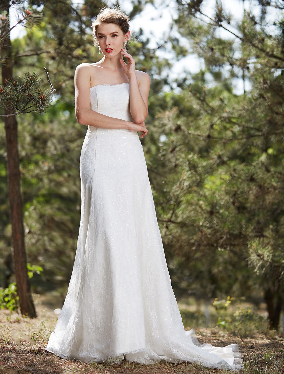 Luolandi Wedding Dresses A-Line Strapless Sleeveless Court Train Satin Bridal Gowns