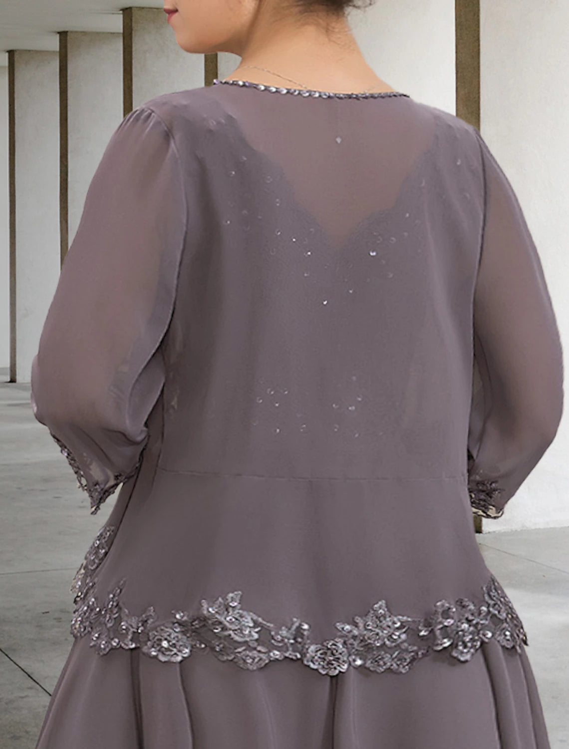 Luolandi Two Piece A-Line Wedding Guest Dresses Plus Size Hide Belly Elegant Dress Formal Tea Length Sleeveless V Neck Chiffon