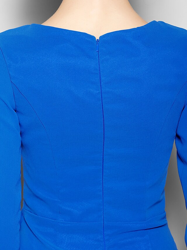 Luolandi Mother of the Bride Dress Scoop Neck Knee Length Chiffon 3/4 Length Sleeve with Criss Cross Ocean Blue