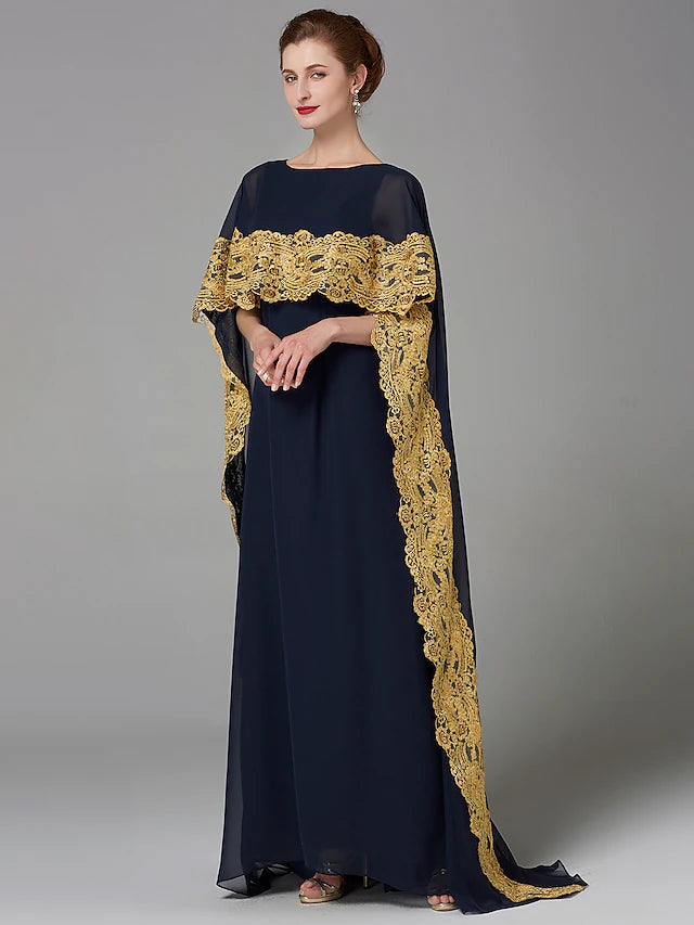 Luolandi A-Line Mother of the Bride Dress Plus Size Elegant Bateau Neck Sweep / Brush Train Chiffon Sleeveless