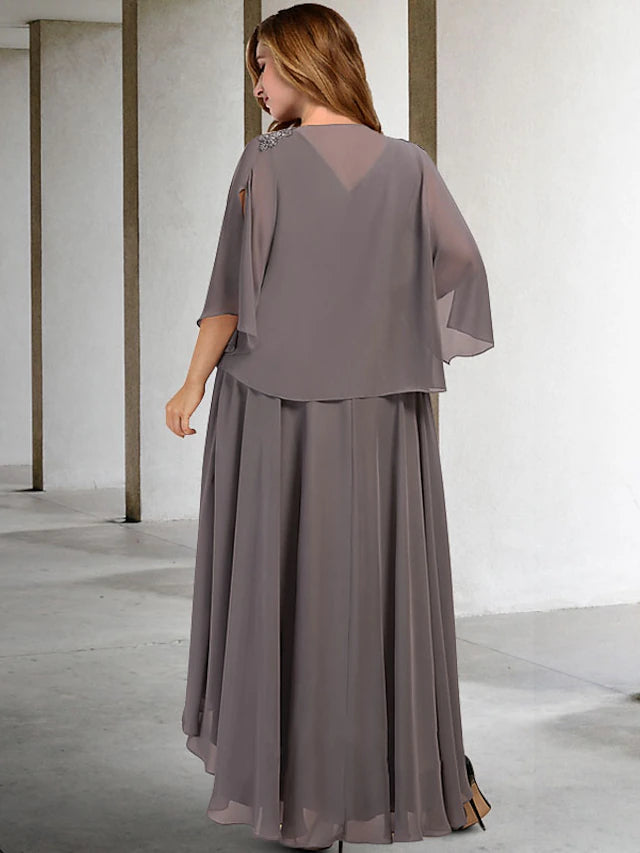 Luolandi Two Piece A-Line Plus Size Curve Mother of the Bride Dresses Elegant Dress Wedding Guest Tea Length Sleeveless V Neck Chiffon