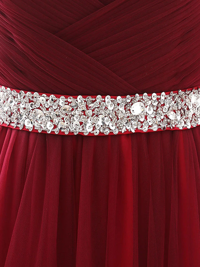 Luolandi A-Line Elegant Quinceanera Prom Valentine's Day Dress Strapless Sleeveless Chapel Train Satin