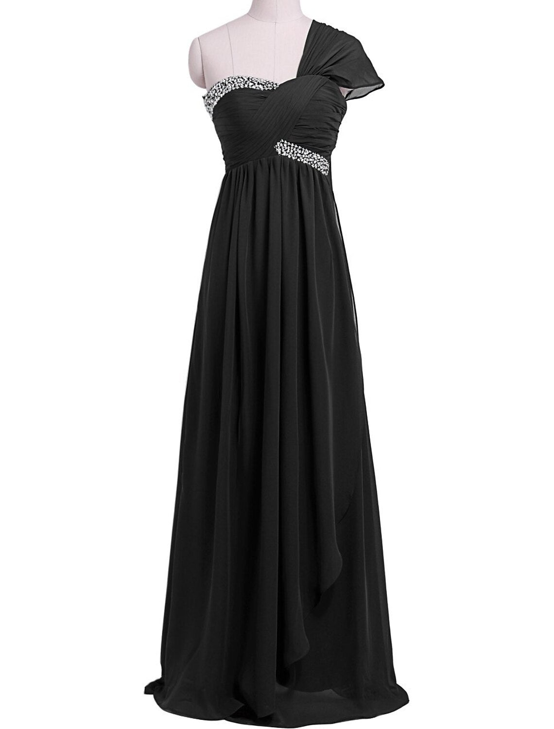 Luolandi Sheath / Column Evening Gown Beautiful Back Dress Wedding Guest Floor Length Short Sleeve One Shoulder Chiffon