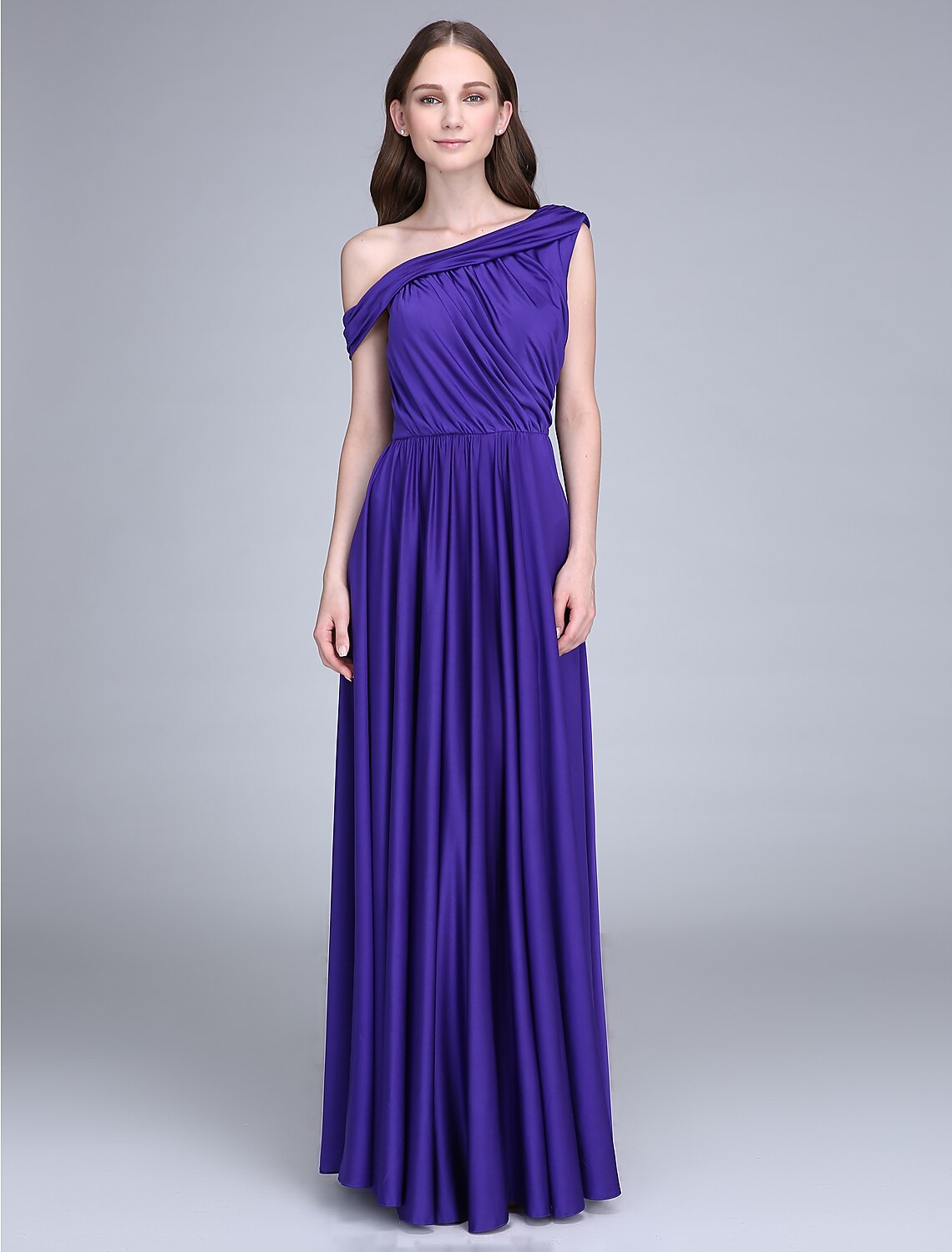 Luolandi Sheath / Column Bridesmaid Dress One Shoulder Sleeveless Elegant Floor Length Jersey