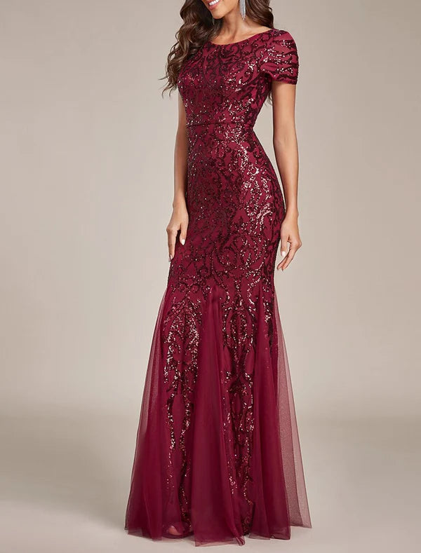 Luolandi Mermaid / Trumpet Wedding Guest Dresses Floral Dress Prom Wedding Party Floor Length Sleeveless Jewel Neck Sequined with Sequin Sparkly Evening Dress