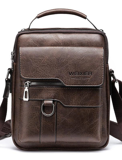 WEIXIER Crossbody Bag Men's Shoulder Bag Vintage Leather Vertical Hand Business Men's Casual Leather Bag Satchel Bag For Men