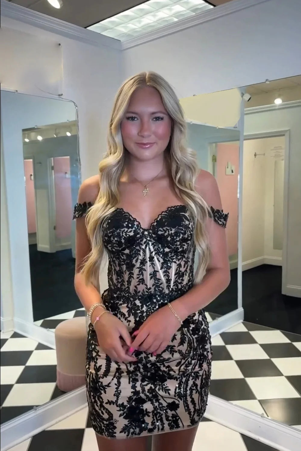 Luolandi Sparkly Bodycon Black Off The Shoulder Homecoming Dress With Sequins Sexy