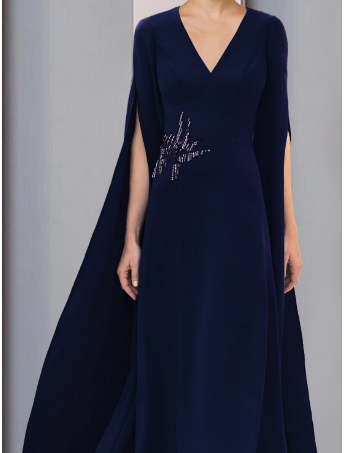 Luolandi A-Line Mother of the Bride Dress Wedding Guest Elegant V Neck Ankle Length Chiffon Half Sleeve with Sequin Ruching