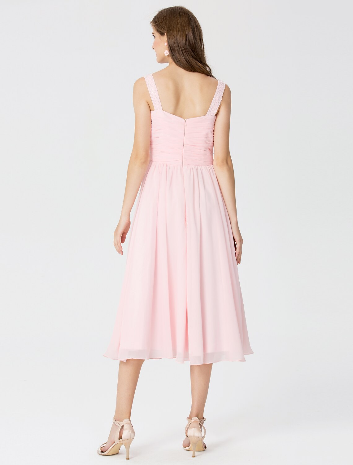 Luolandi Ball Gown / A-Line V Neck Tea Length Chiffon Bridesmaid Dress with Criss Cross