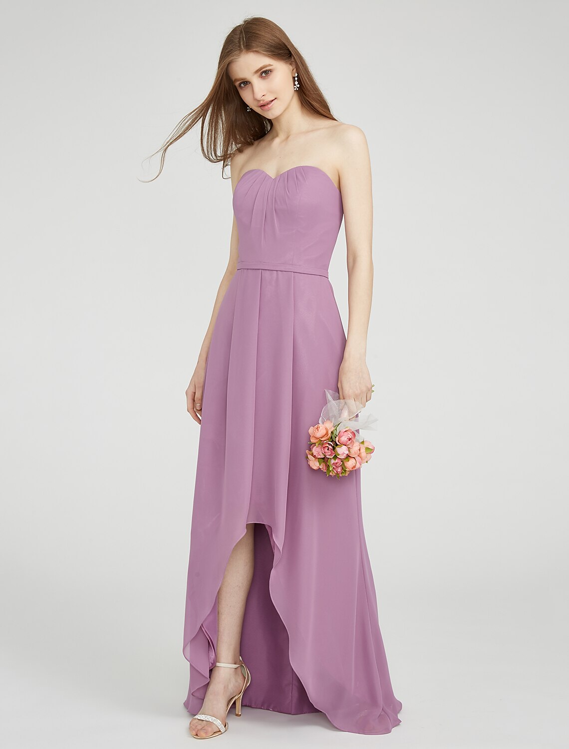 Luolandi Sheath / Column Sweetheart Neckline Asymmetrical Chiffon Long Bridesmaid Dress