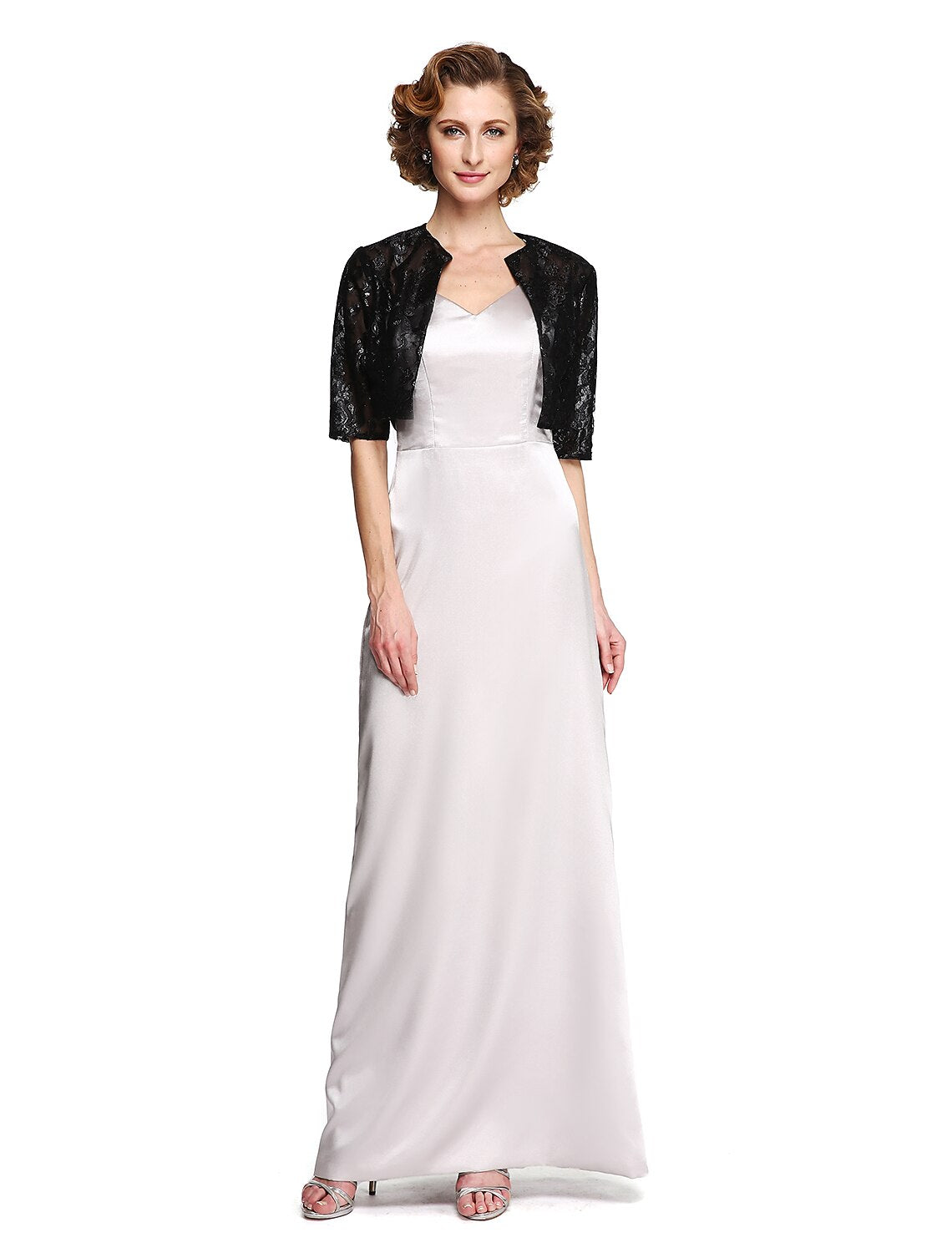 Luolandi Sheath / Column Mother of the Bride Dress Two Piece Spaghetti Strap Floor Length Satin Sleeveless yes