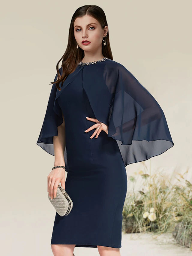 Luolandi Sheath / Column Cocktail Dresses Little Black Dress Dress Party Wear Knee Length Half Sleeve Jewel Neck Chiffon