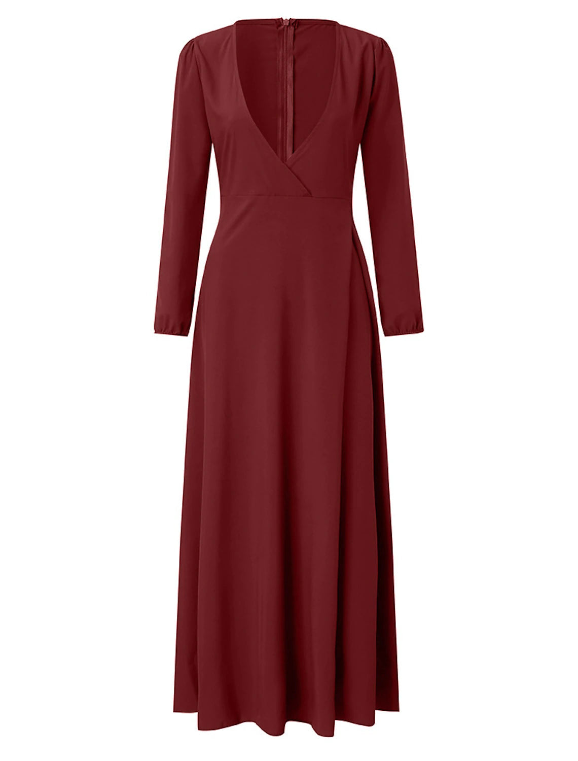 Luolandi A-Line Minimalist Elegant Wedding Guest Formal Evening Dress V Neck Long Sleeve Floor Length Chiffon with Strappy