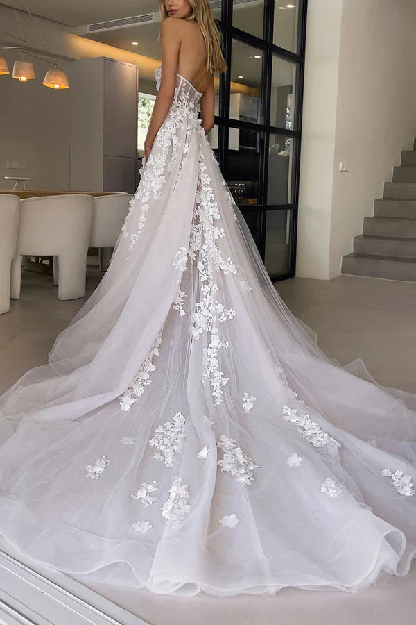 Luolandi A Line Sweetheart Lace Applique Bohemian Wedding Bridal Dress Off Shoulder