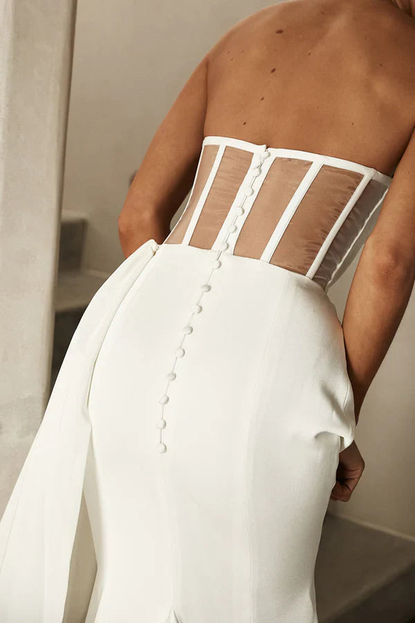 Luolandi Unique strapless pearl satin pleated bohemian wedding dress Off Shoulder Sexy