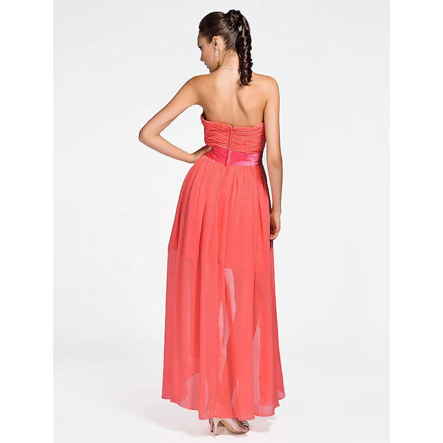 Luolandi Ball Gown / A-Line Bridesmaid Dress Sweetheart Neckline / Strapless Sleeveless Lace Up Asymmetrical / Short / Mini Chiffon with Criss Cross / Ruched