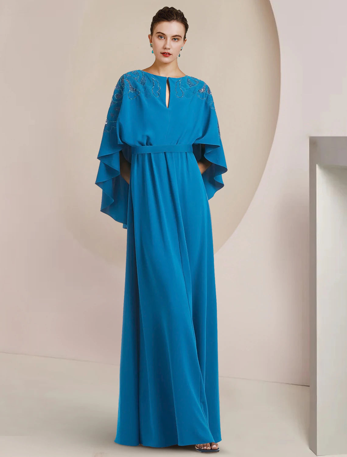 Luolandi A-Line Mother of the Bride Dress Formal Wedding Guest Elegant V Neck Floor Length Chiffon Sleeveless