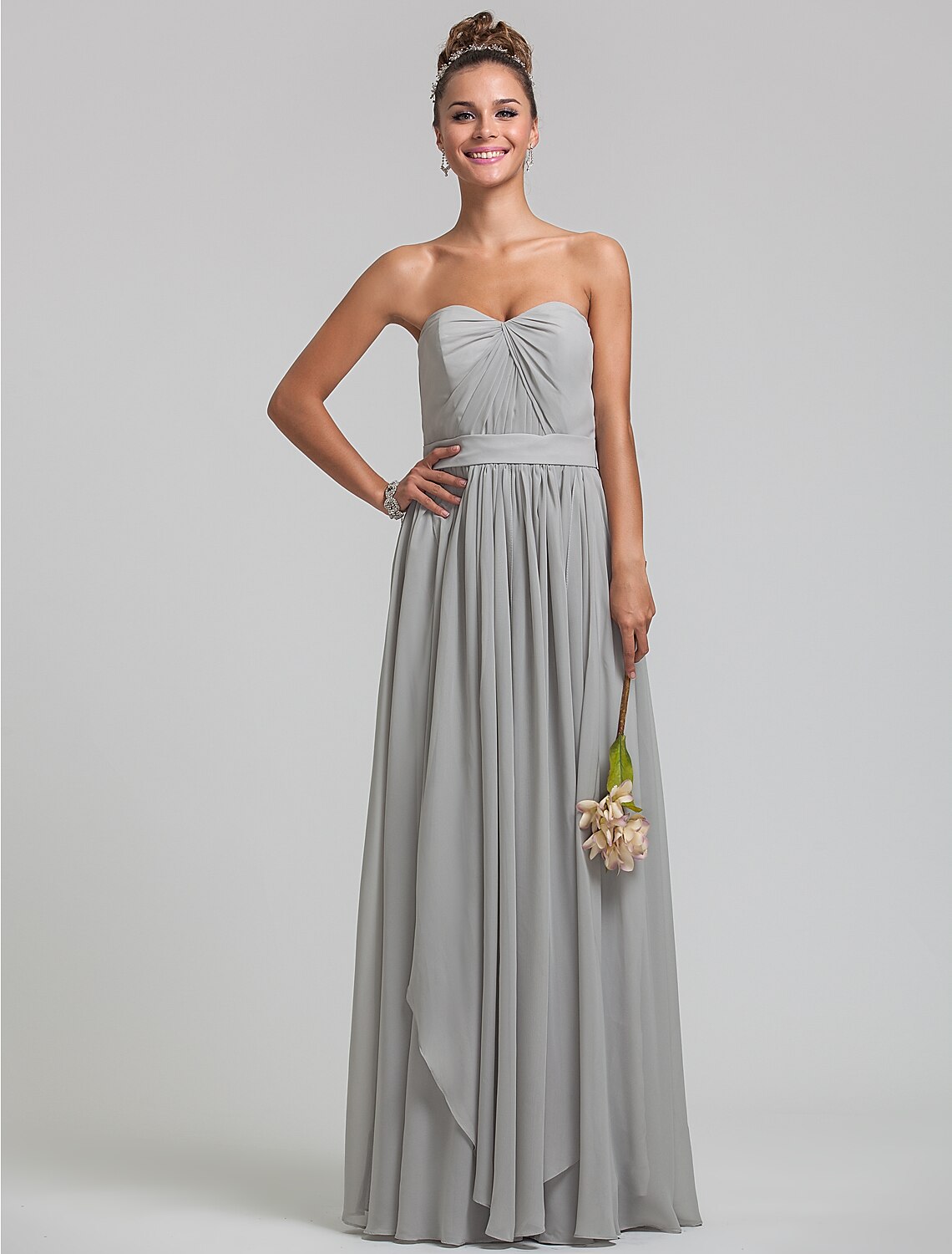 Luolandi Sheath / Column Sweetheart Neckline Floor Length Chiffon Bridesmaid Dress with Draping / Side Draping