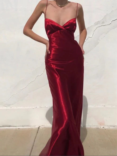 Luolandi Charming Red Spaghetti Straps Backless Long Party Dress Sexy Evening Dress
