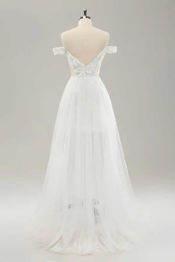 Luolandi detachable chiffon off shoulder hollow wedding dress Sexy