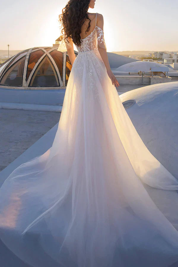 Luolandi Thin shoulder strap lace decal detachable skirt hem fishtail wedding dress Beautiful