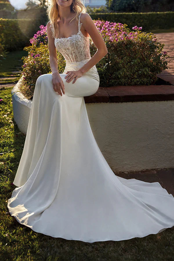 Luolandi Illusion Spoon Lace Sticker Fish Tail Wedding Dress Beautiful